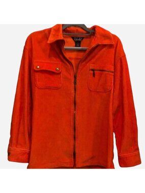 Orange corduroy jacket with zipper and button...